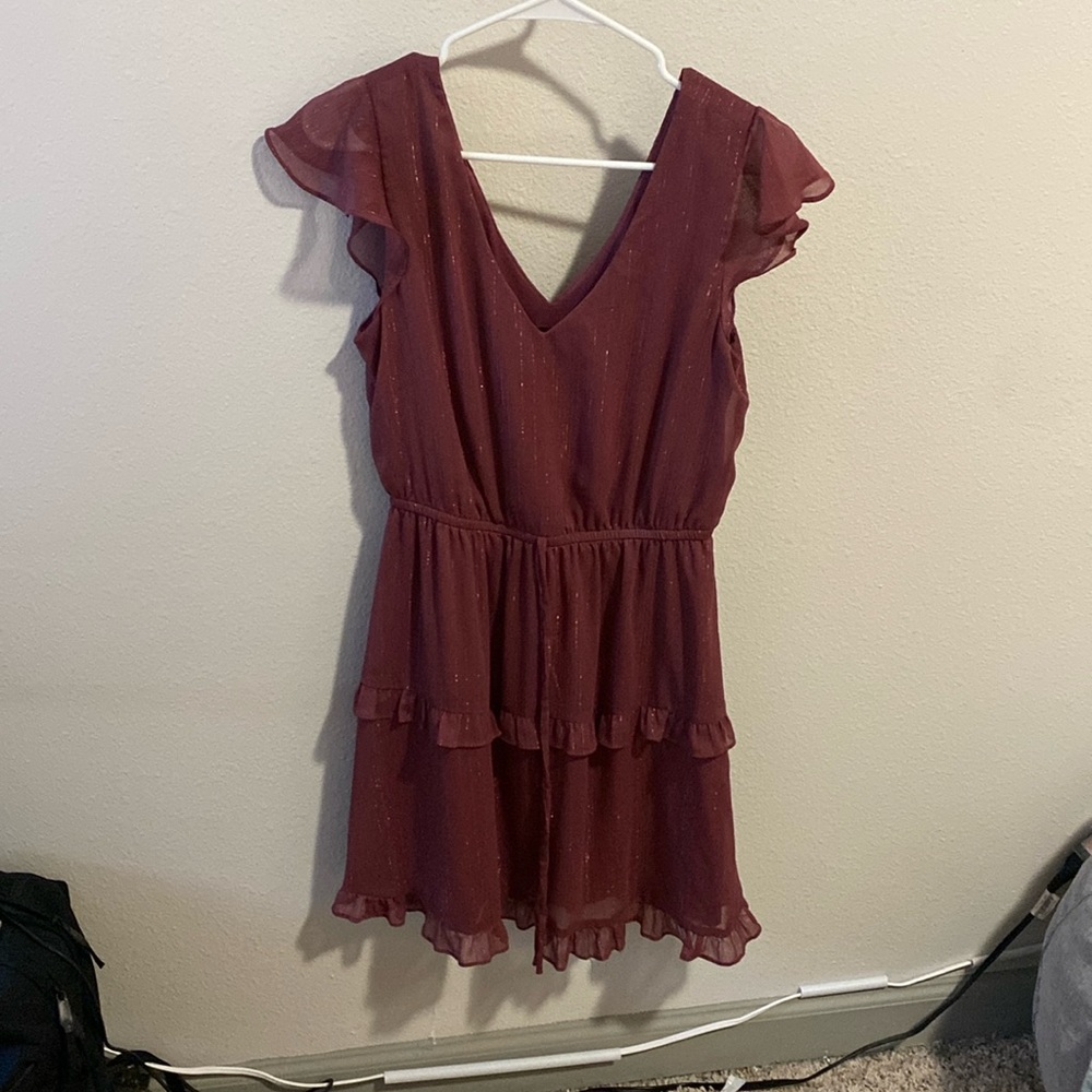 Maroon/plum tiered dress with tie.